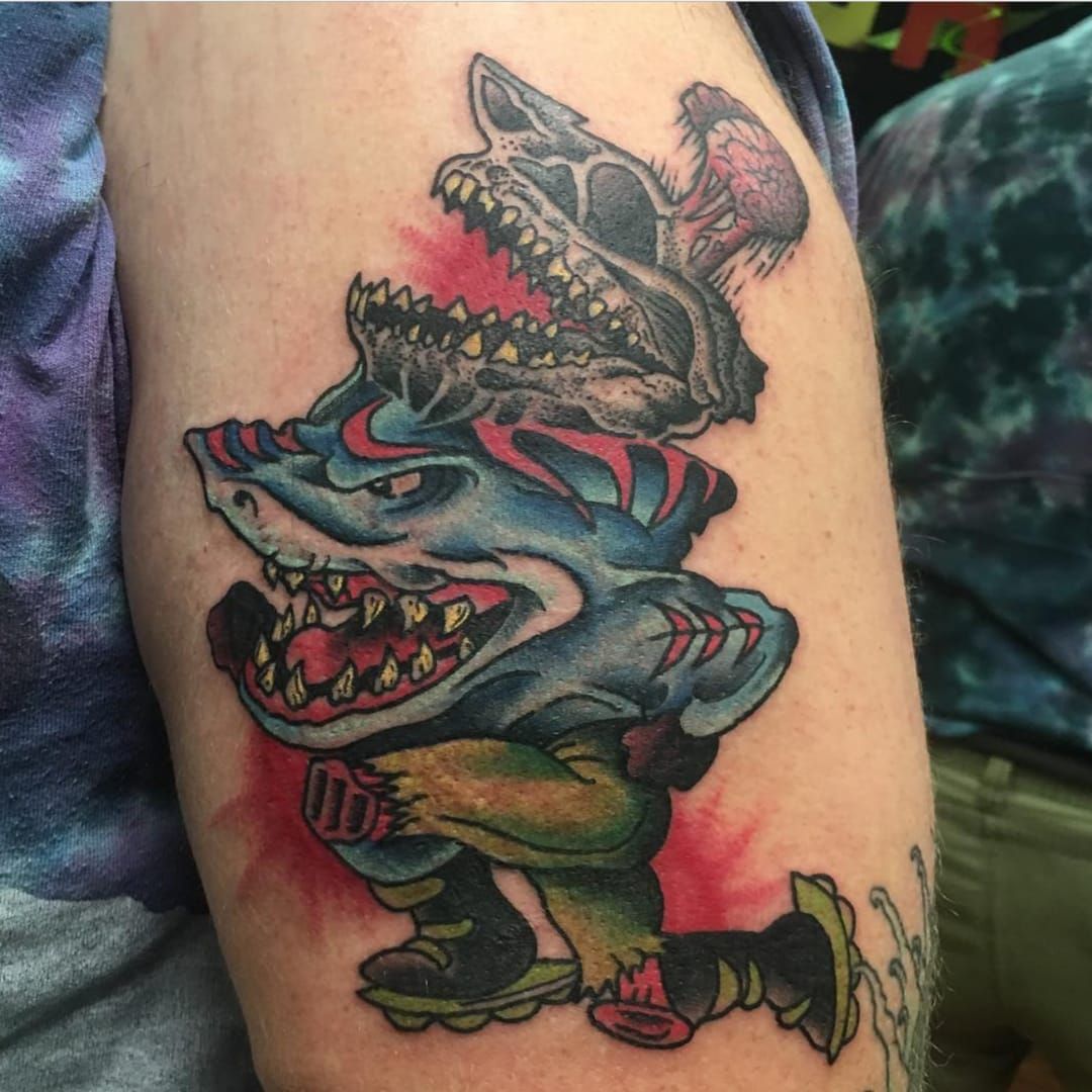 Street Sharks tattoo located on Matthew Komas calf