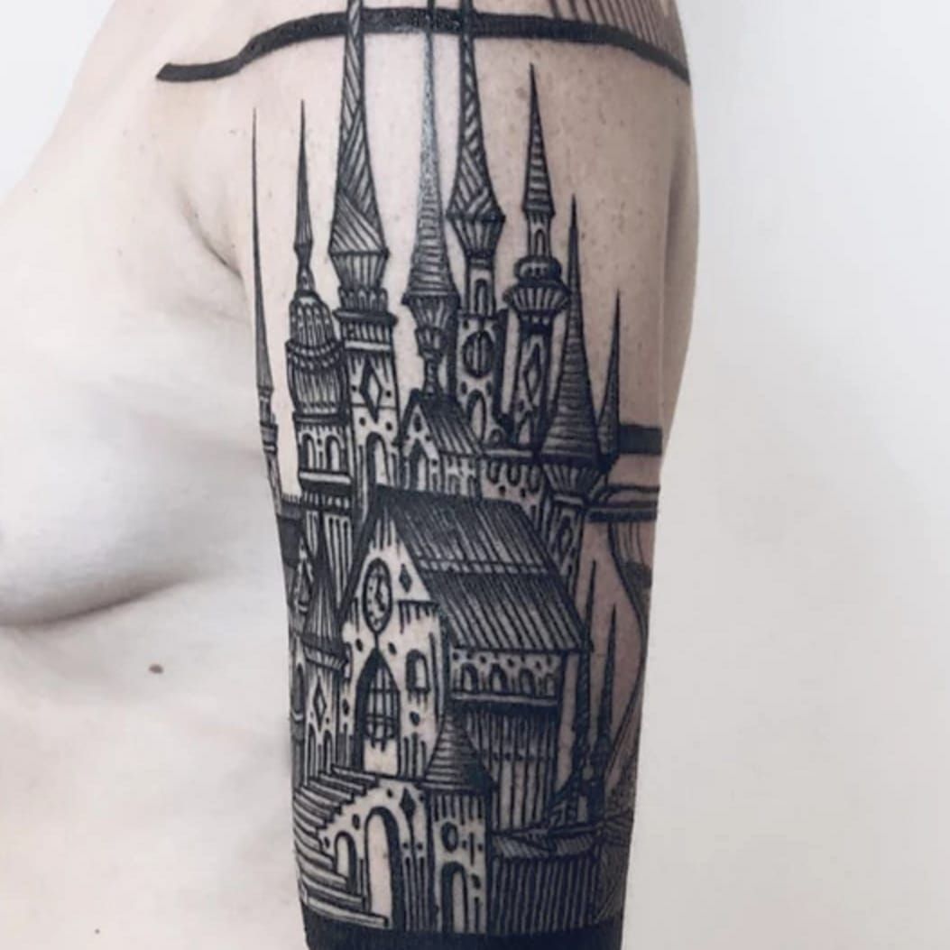 Gothic architecture by tattooist MAIC  Tattoogridnet