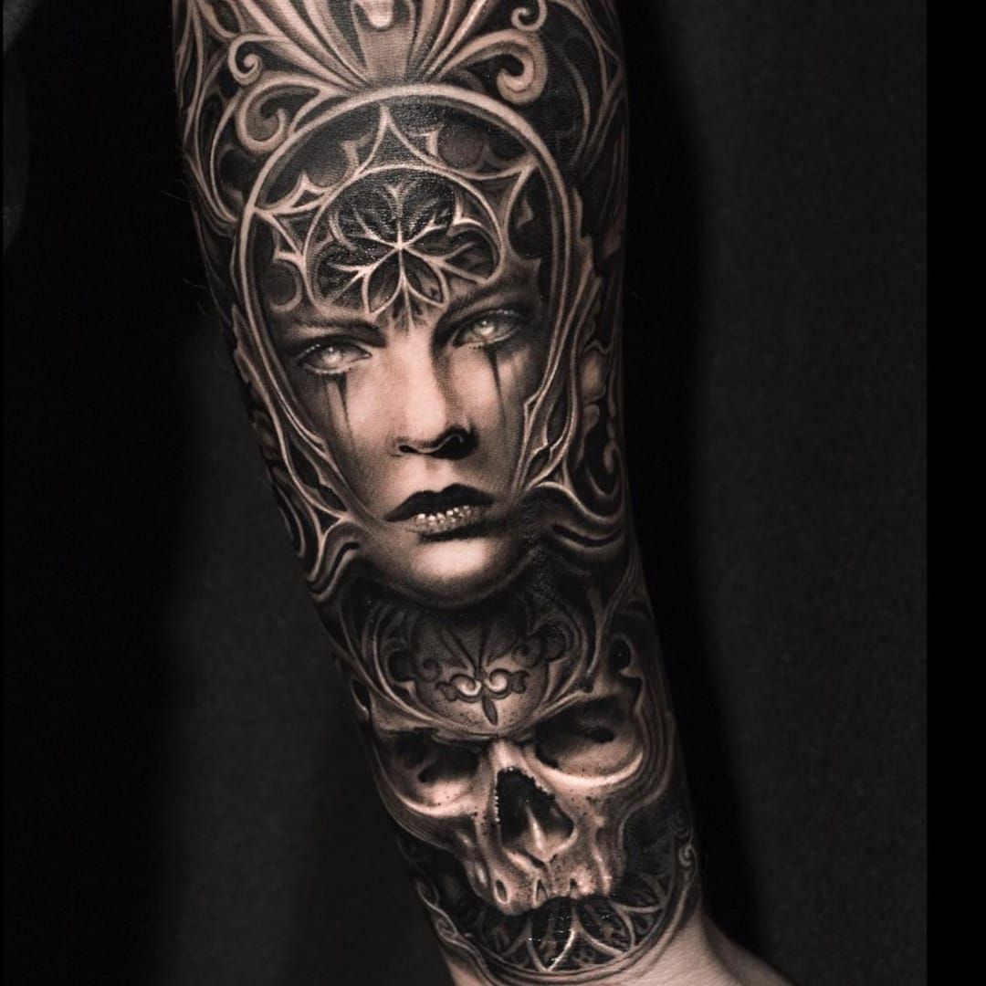 Gothic Cathedral and Skull Tattoo Idea