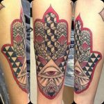 Impeccable Hamsa Tattoo by Hannah Wolf #hamsa #hamsahand #spiritual #handofgod #HannahWolf #geometry
