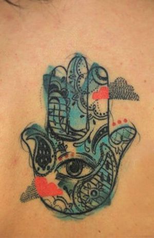 Surrealistic Hamsa Tattoo Design #hamsa #hamsahand #spiritual #handofgod #surrealistic #watercolor