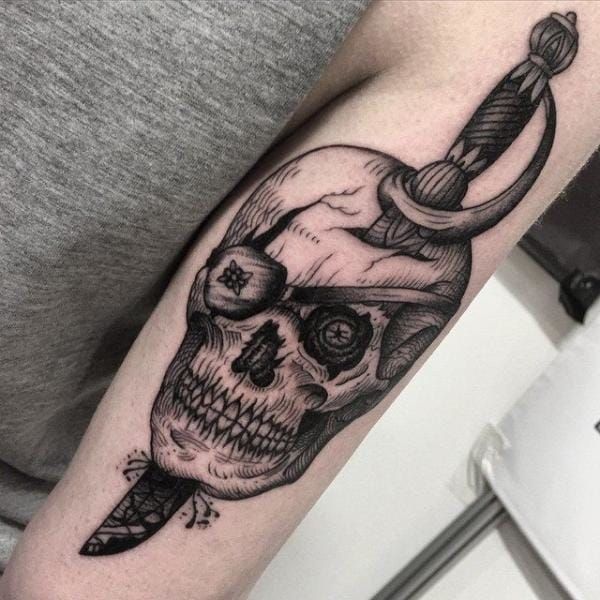 Traditional skull and knife tattoo done by Anirban Roy Choudhury at Forever  Poetry Kolkata India  rtattoos
