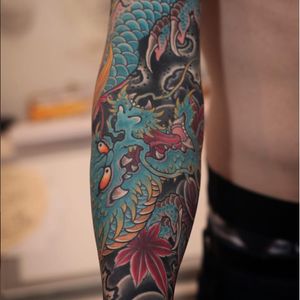 A closeup of one of Johan Svahn's traditional Japanese dragon tattoo (IG—johansvahntattooing). #dragon #Irezumi #Japanese #JohanSvahn #traditional