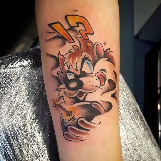 Black Lotus Tattoo Mallorca  looney tunes tasmanian devil lets rock the  show Done and designed by our resident Artist Greytatt and a big  thanks to our client Alex for the trust