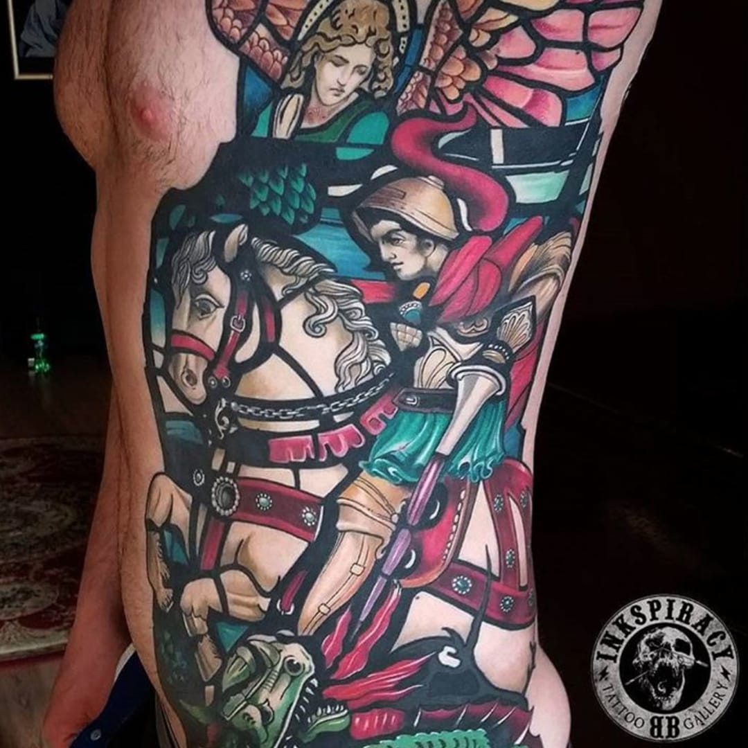 St George and the Dragon tattoo by Lescrowtattoo  Woodcut tattoo  Medieval tattoo Knight tattoo