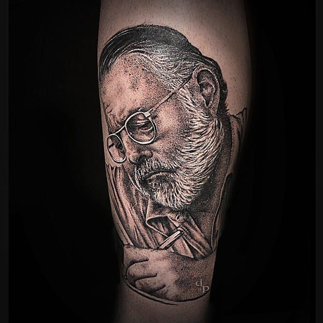 My portraits of Hunter S Thompson and Ernest Hemingway by Jose Perez Jr  of Dark Water Studio Willow Springs IL  rtattoos