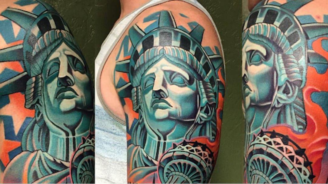 Skull Statue of Liberty Keith smith sterling tattoo Davison MI  rtattoos