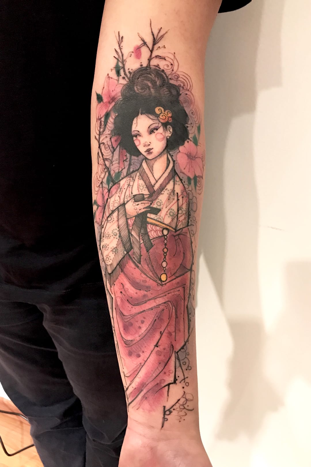 Gueixa #LincolnLima #brazilianartist #brasil #brazil #tatuadoresdobrasil #sketchstyle #watercolor #aquarela #gueixa #geisha #woman #mulher #girl #garota #japonese #japonesa #oriental #flor #flower