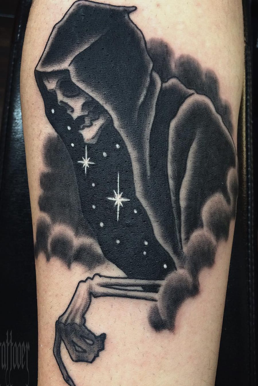 Senhora morte #ChristopherJadeCuevas #CJTattooer #gringo #blackwork #fromhell #dark #morte #death #sky #ceu #star #estrela
