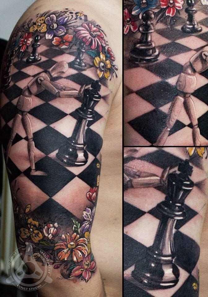 chess game inspired piece with flowers