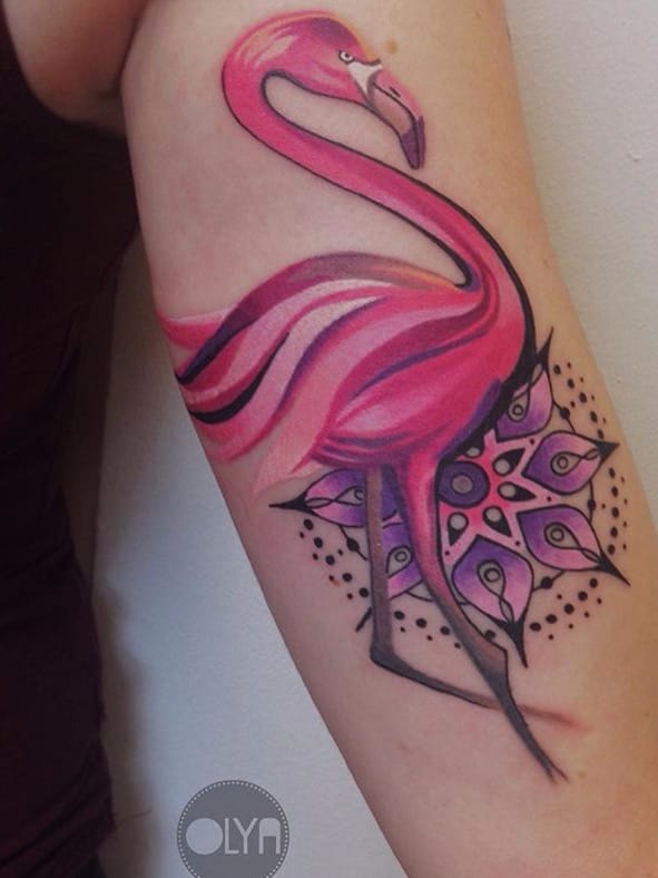 Feita por Olya Levchenko #OlyaLevchenko #flamingo #flamingotattoo #ave #passaro #bird #mandala