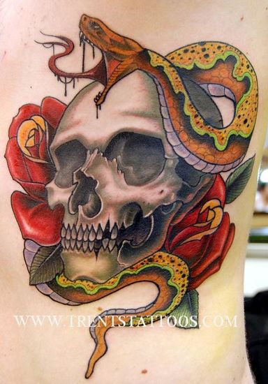 15 Potent Skull And Snake Tattoos