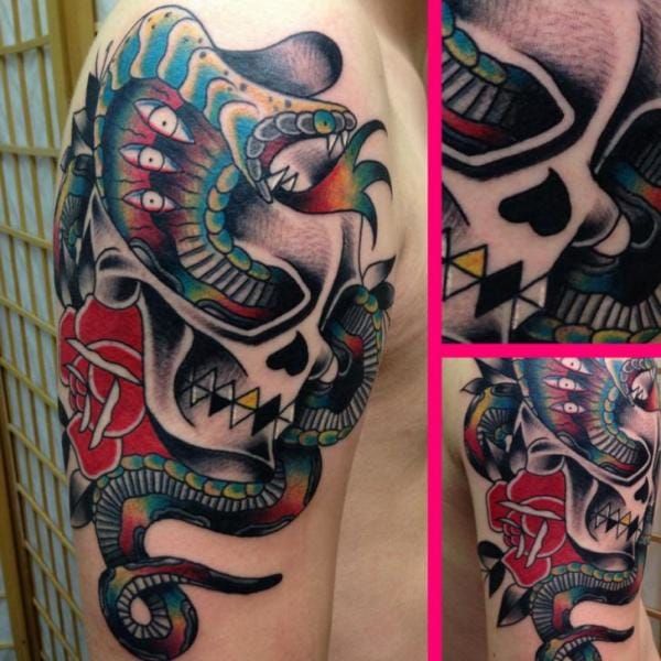 traditional snake and skull tattoos