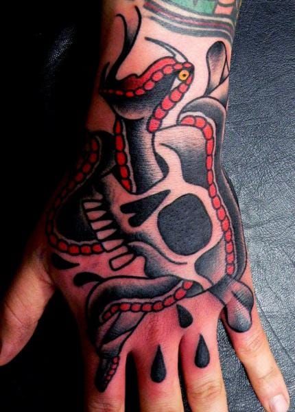 Hand snake skull by Last Port Tattoo