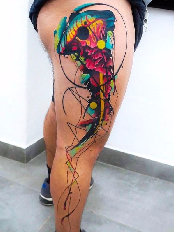 Por Dynoz Art Attack #DynozArtAttack #aguaviva #jellyfish #jellyfishtattoo #colorida #colorful #abstrato #abstract #aquarela #watercolor