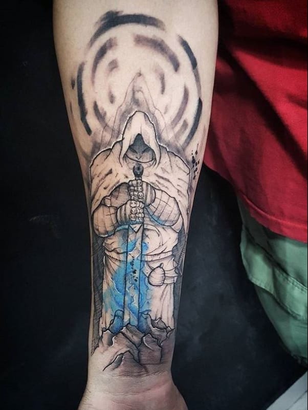 #ViniciusScalfone #brasil #brazil #brazilianartist #tatuadoresdobrasil #sketch #aquarela #watercolor #guerreiro #warrior #espada #sword #blackwork #pontilhismo #dotwork