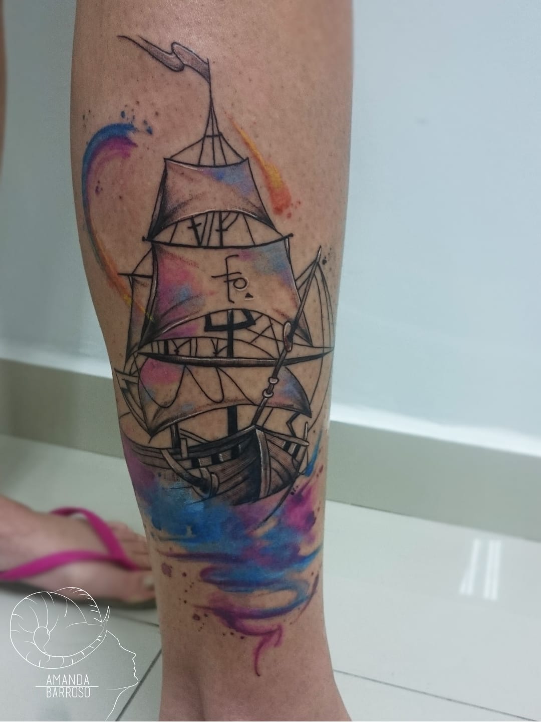 #AmandaBarroso #brasil #brazil #brazilianartist #TatuadorasDoBrasil #watercolor #aquarela #colorido #colorful #navio #ship #barco #mar #sea #ocean #pontilhismo #dotwork
