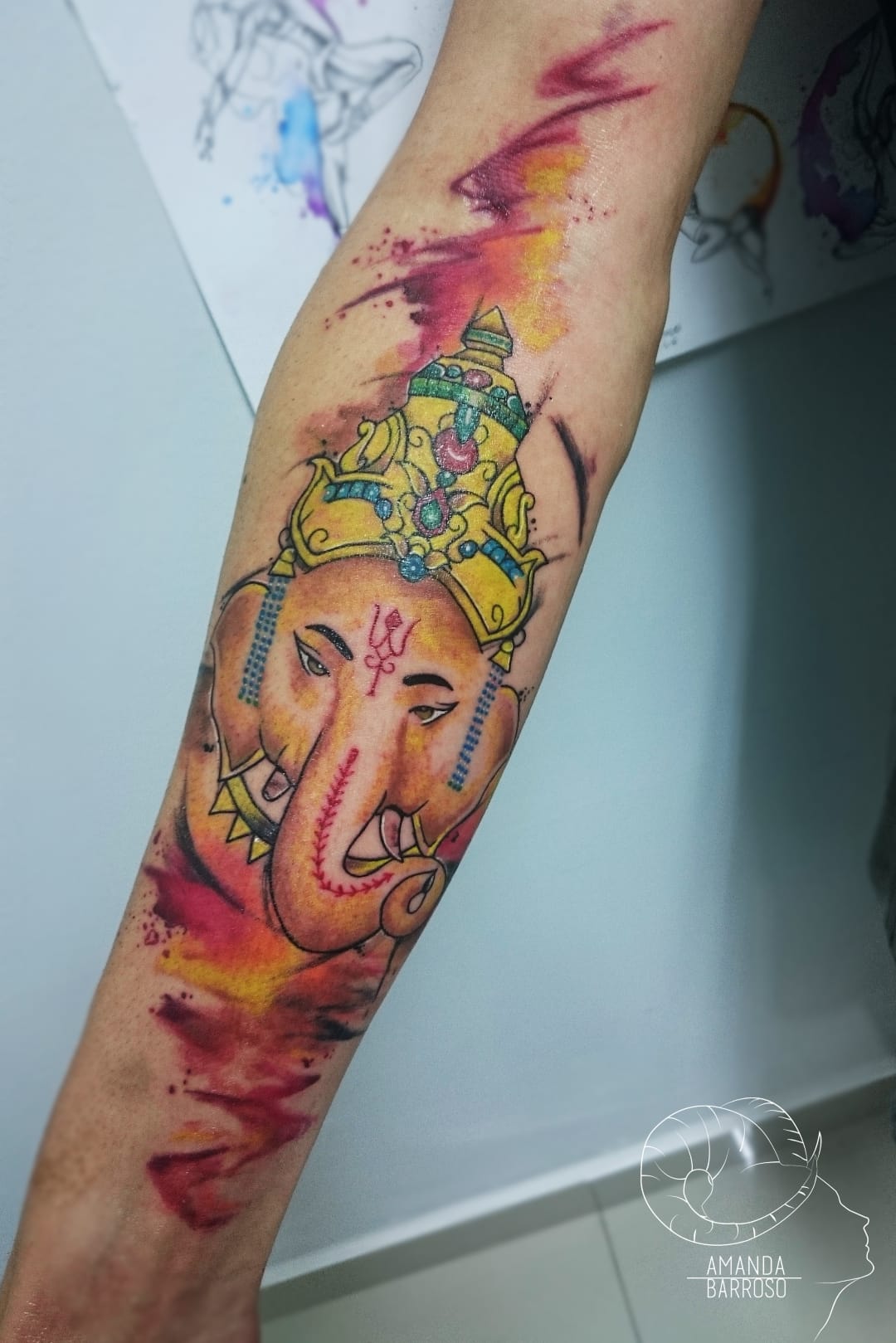 #AmandaBarroso #brasil #brazil #brazilianartist #TatuadorasDoBrasil #watercolor #aquarela #colorido #colorful #ganesha #deus #god #hindu #hinduism #elefante #elephant