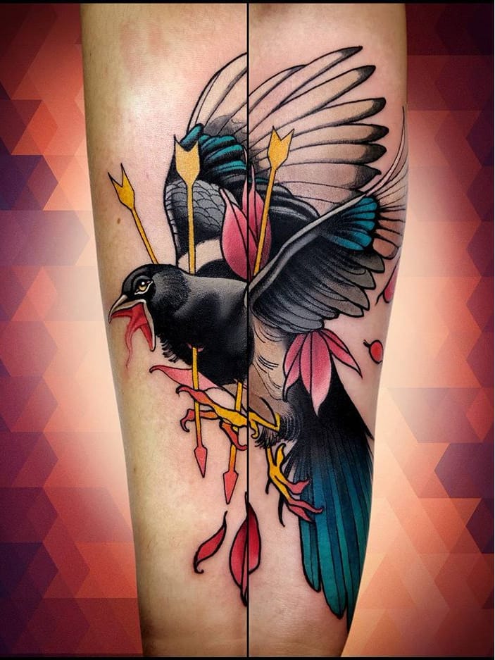 #NiktheRookie #gringo #neotraditional #neotrad #colorido #colorful #passaro #bird #ave #flecha #arrow
