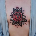 Rose tattoo by Ivan Antonyshev #IvanAntonyshev #flowertattoos #color #traditional #rose #leaves #rosebud #daisy #flowers #floral #nature #tattoooftheday
