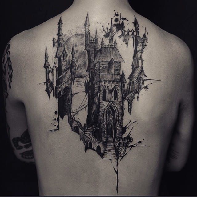 Medieval castle tattoo Done by Imajoya Ink Junkies Luxembourg  r tattoos