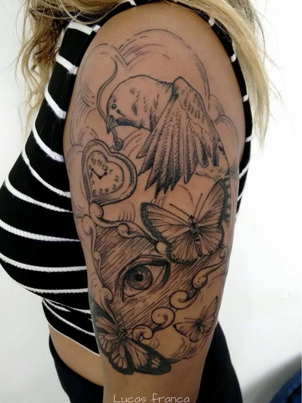 #LucasFranca #brazil #brasil #brazilianartist #tatuadoresdobrasil #ilustração #illustration #blackwork #buterfly #borboleta #olho #eye #relogio #clock #ave #passaro #bird #coração #heart