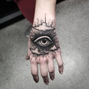 All Seeing Eye tattoo by Thomas E #ThomasE #handtattoos #blackwork #illustrative #clouds #sky #light #sun #allseeingeye #eye #thirdeye