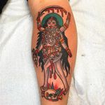 Tattoo by Robert Ryan #RobertRyan #color #traditional #Hindu #surreal #GoddessKali #Kali #deity #skull #blood #sword #thirdeye