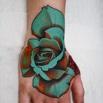 Blue rose by Jacob Wyman #JacobWyman #flowertattoos #color #neotraditional #flower #rose #floral #nature #leaves