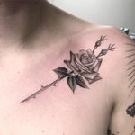 Rose tattoo by Zac Scheinbaum #ZacScheinbaum #flowertattoos #rose #rosebuds #leaves #thorns #flower #floral #illustrative