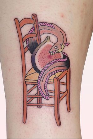 Tattoo by Brindi #Brindi #color #Japanese #traditional #newschool #mashup #color #eel #oceanlife #surreal #chair #dragonfruit #fruit #foodtattoo