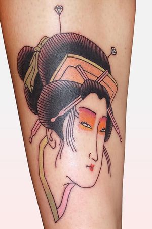 Tattoo by Brindi #Brindi #color #Japanese #traditional #newschool #mashup #color #ladyhead #geisha #lady #diamond #beautiful