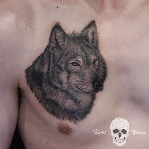 Wolf tattoo, artist unknown. #wolf #wolftattoo