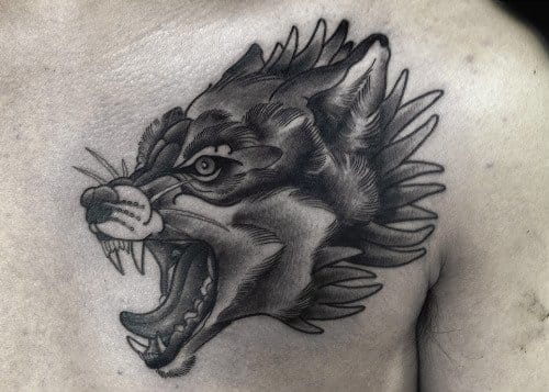 Wolf tattoo, Artist unknown. #wolf #wolftattoo