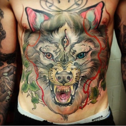 Wolf tattoo, Artist unknown. #wolf #wolftattoo