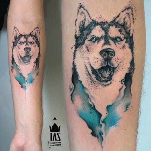 Watercolor wolf tattoo, artist unknown. #wolf #wolftattoo