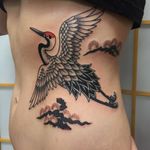 Tattoo by Sergey Buslay #SergeyBuslay #tattoodoambassador #Japanese #irezumi #crane #feathers #wings #bird #treebranch #tree #flying #nature #plant #animal