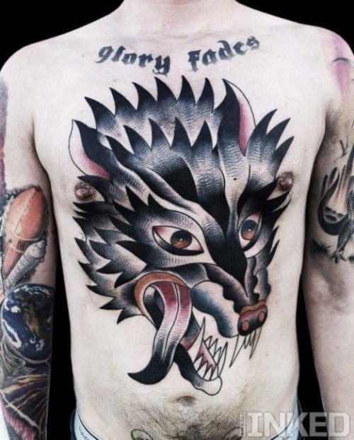 Image result for wolf chest tattoo  Chest tattoo men Chest tattoo Small chest  tattoos