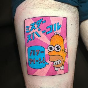 Tattoo by Rukus #Rukus #Rukustattoo #thesimpsons #Simpsons #cartoon #newschool #tvshow #tvshowtattoo #homersimpson #japanese #kanji #mrsparkle #color