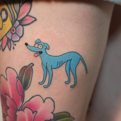 Tattoo by Yaroslav Putyata #YaroslavPutyata #YarPut #thesimpsons #Simpsons #cartoon #newschool #tvshow #tvshowtattoo #santaslittlehelper #dog #petportrait #handpoke