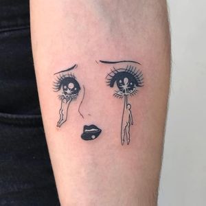 Tattoo by Mick Hee #MickHee #illustrative #surreal #anime #manga #eyes #tears #strange #sadgirl
