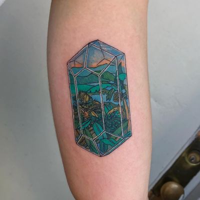 Tattoo by Mick Hee #MickHee #illustrative #surreal #landscape #gem #jewel #island #palmtrees #island #nature