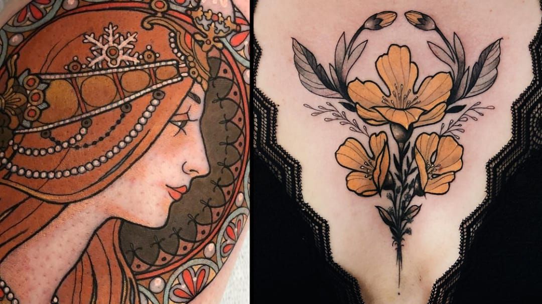 Top 51 Best Art Nouveau Tattoo Ideas  2021 Inspiration Guide  Art  nouveau tattoo Nouveau tattoo Art nouveau tattoo flower