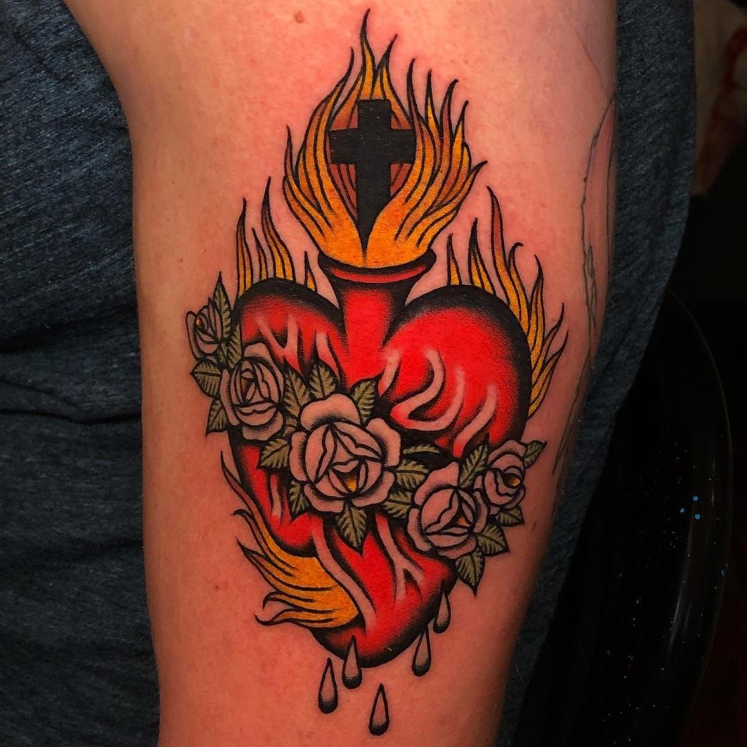 Flaming heart tattoo old school  CanStock