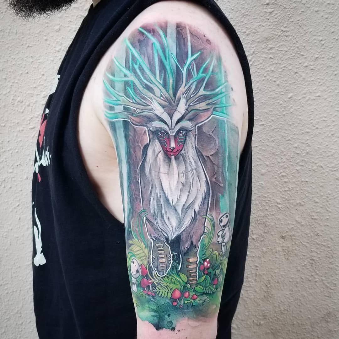 SeraAlana on Instagram Thank you nikkialohilani for letting me tattoo  the forest spirit from Princess Monoke  I had a lot of fun with this one       blackwork 