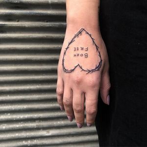 Tattoo by Tati aka Tamar Bar #Tati #TamarBar #thorntattoos #thorntattoo #thorns #thorn #nature #plant #linework #text #quote #bornfree #font #handtattoo #heart