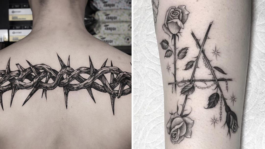 Pin by Toxic Black Myst on Tattoo Heaven  Thorn tattoo Rose tattoos Vine  tattoos