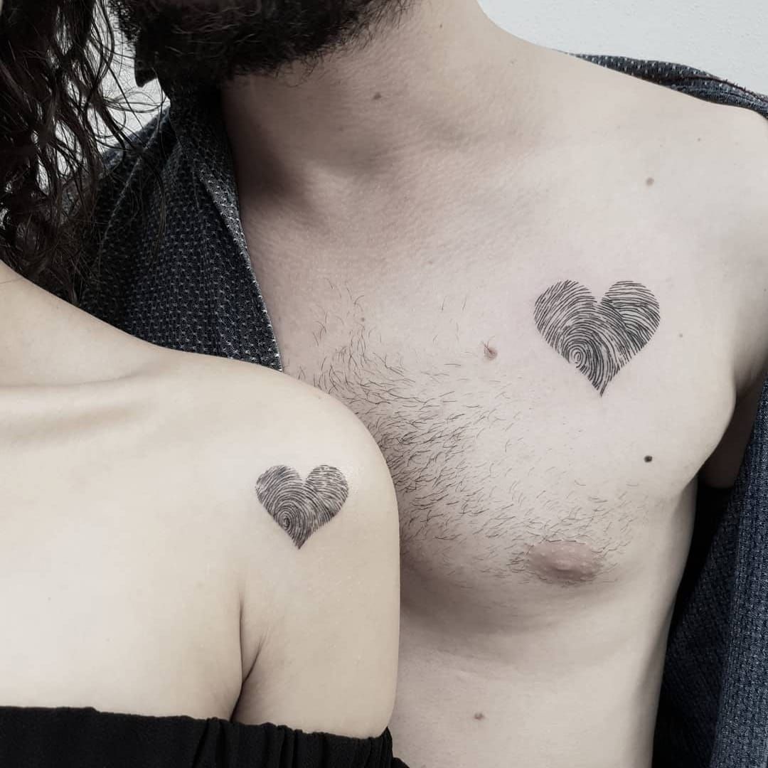37 Matching Tattoos For Couples Who Want to Make a Small Statement   Fingerprint heart tattoos Fingerprint tattoos Tattoos for daughters