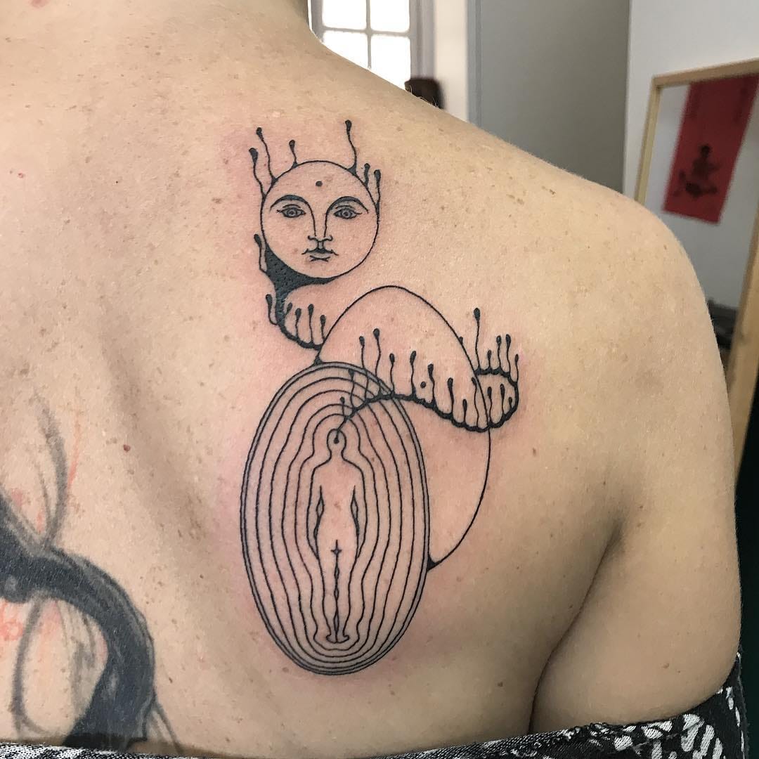 Tattoo by Inaki Aires #InakiAires #blackwork #linework #fineline #surreal #spiritual #illustrative