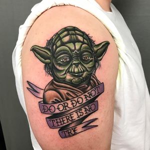 Star Wars tattoo by Shawn Patton #ShawnPatton #StarWarstattoos #StarWarstattoo #StarWars #GeorgeLucas #movietattoo #filmtattoo #space #galaxy #scifi #yoda
